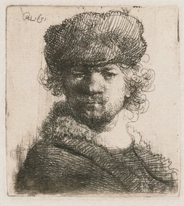 Selvportrett i en lue med tung pels Selvportrett i tung pelshatt: byste av Rembrandt van Rijn