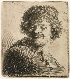 Selvportrett i caps: latter, 1630. av Rembrandt van Rijn