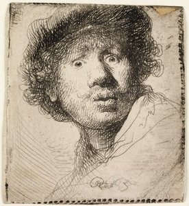 Selvportrett i caps: åpen munn, 1630. av Rembrandt van Rijn