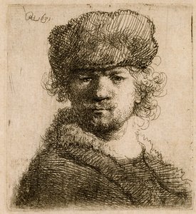 Selvportrett i en tung pelshatt: byste, 1631. av Rembrandt van Rijn