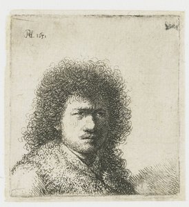 Selvportrett med buskete hår: byste av Rembrandt van Rijn