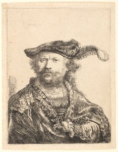 Selvportrett i en fløyelslue med sky av Rembrandt van Rijn