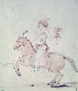 Shah Jehan med falk på hesteryggen (penn og blekk og wc på papir) av Rembrandt van Rijn