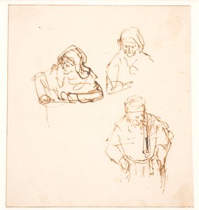 Skisse med to studier av en kvinne og en studie av en mann av Rembrandt van Rijn