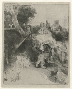 St Jerome leser i et italiensk landskap St Hieronymus leser i et italiensk landskap av Rembrandt van Rijn