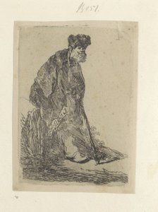 Staande mann setter en lange mantel i bontmuts Samling av åttifem originaltrykk (serietittel) av Rembrandt van Rijn
