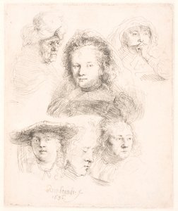 Studier av leder for Saskia og andre av Rembrandt van Rijn
