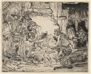 Hyrdenes tilbedelse: Med lampen av Rembrandt van Rijn