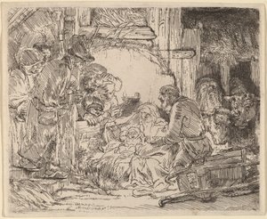 Hyrdenes tilbedelse: med lampen av Rembrandt van Rijn