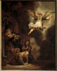 Erkeengelen Gabriel forlater familien til Tobias. 1637 av Rembrandt van Rijn