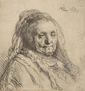 Kunstnerens mor: hode og byste, trekvart høyre, 1628., 1628. av Rembrandt van Rijn
