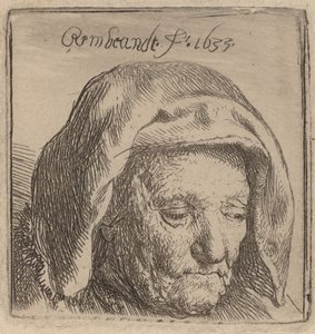 Kunstnerens mor i hodeplagg, ser ned, 1633. av Rembrandt van Rijn