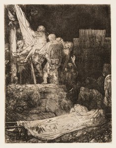 Nedstigningen fra korset med fakkellys av Rembrandt van Rijn
