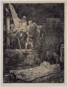 Nedstigningen fra korset med fakkellys av Rembrandt van Rijn