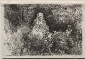 Flykten til Egypt: Krysser en bekk av Rembrandt van Rijn