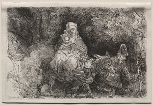 The Flight into Egypt: Crossing a Brook, 1654. av Rembrandt van Rijn