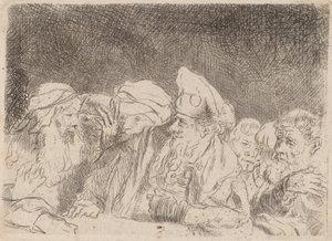 Fariseerne debatterer fragment fra Hundred Guilder Print, ca. 1649. av Rembrandt van Rijn