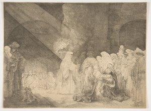 Presentasjonen i tempelet: Avlang plate. av Rembrandt van Rijn