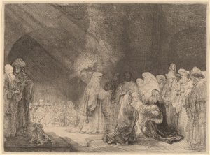 Presentasjonen i tempelet: avlangt trykk av Rembrandt van Rijn