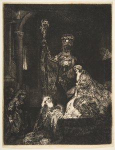 Presentasjonen i tempelet på den mørke måten, ca. 1654. av Rembrandt van Rijn