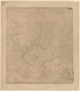 Resten på flyturen: Lett etset av Rembrandt van Rijn