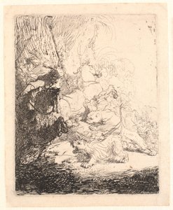Den lille løvejakten (med to løver) av Rembrandt van Rijn