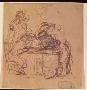 The Vices of the Prodigal Son (penn og blekk på papir) av Rembrandt van Rijn