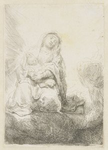 Jomfruen og barnet i skyene av Rembrandt van Rijn