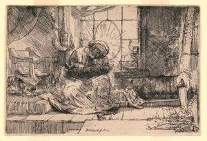 Jomfruen og barnet med katten og Josef ved vinduet av Rembrandt van Rijn