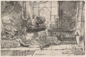 Jomfruen og barnet med katten og slangen, 1654. av Rembrandt van Rijn