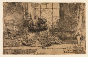 Jomfruen og barnet med katten og slangen av Rembrandt van Rijn