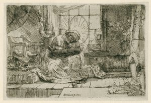 Jomfruen og barnet med katten og slangen av Rembrandt van Rijn