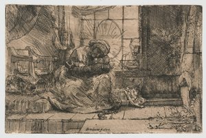 Jomfruen og barnet med katten og slangen av Rembrandt van Rijn