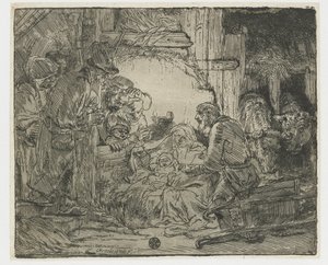 Hyrdenes tilbedelse: med lampen av Rembrandt van Rijn