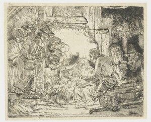 Hyrdenes tilbedelse: med lampen av Rembrandt van Rijn
