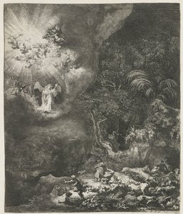 Engelen viser seg for gjeterne av Rembrandt van Rijn