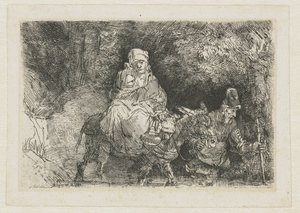 Flyturen til Egypt krysser en bekk av Rembrandt van Rijn