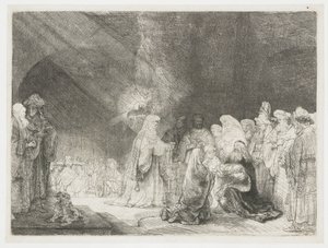 Presentasjonen i tempelet: avlangt trykk av Rembrandt van Rijn