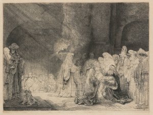 Presentasjonen i tempelet: avlangt trykk av Rembrandt van Rijn