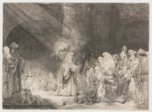 Presentasjonen i tempelet: avlangt trykk av Rembrandt van Rijn