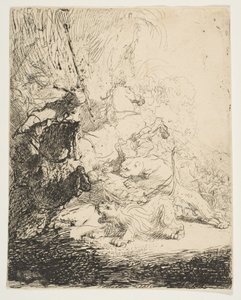 Småløvejakten, med to løver, ca. 1632. av Rembrandt van Rijn