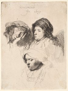 Tre kvinners hoder, en sover av Rembrandt van Rijn