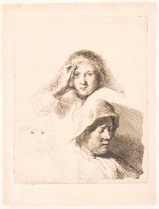 Tre kvinners hoder, ett lett etset av Rembrandt van Rijn
