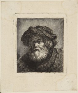 Gammel mann med lue av Rembrandt van Rijn