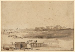 Utsikt over Houtewael nær Sint Anthoniespoort [recto] av Rembrandt van Rijn