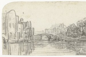 Utsikt over Nieuwezijds Voorburgwal av Rembrandt van Rijn