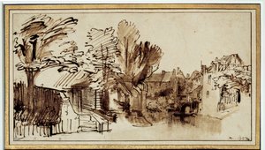 Utsikt over Singelkanalen i Amersfoort. Tegning av Harmensz Rembrandt (1606-1669) av Rembrandt van Rijn