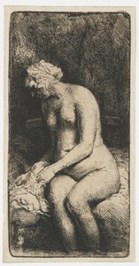 Kvinne som bader føttene i en bekk Kvinne som bader føttene ved en bekk av Rembrandt van Rijn