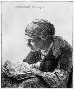 Kvinne som leser, 1634, 1912. av Rembrandt van Rijn