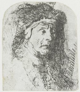 Kvinne i en pelstrimmet kappe Byste av en gammel kvinne i pelskappe og kraftig hodeplagg av Rembrandt van Rijn